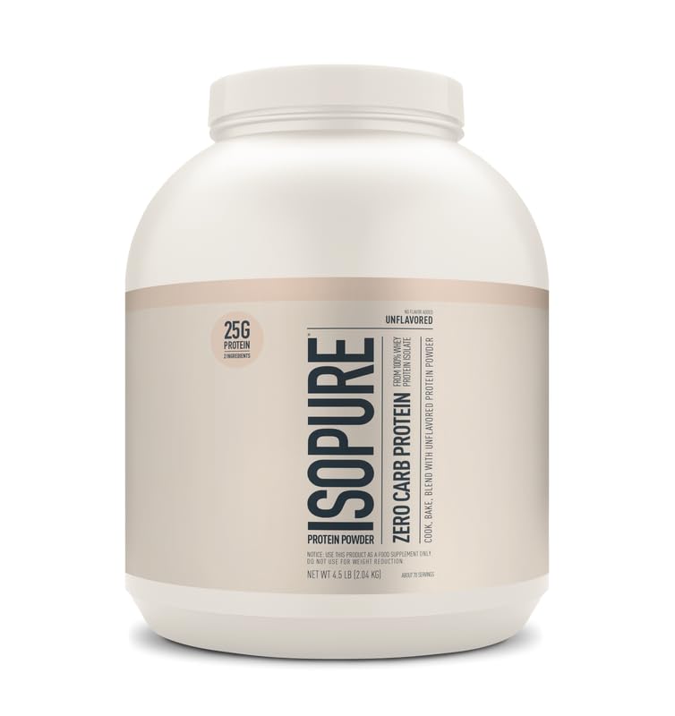 Isopure Zero Carb 100% Pure Whey Isolate Protein Powder, Lactose Free, Gluten Free, with Vitamins, Unflavored, 25g Protein Per Serving, 4.5 Lbs, 50 Servings (Packaging May Vary)