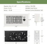 Register Booster Fan Fits 4” x 10” Register Holes, Smart Control Heating Cooling AC Vent Fan, 10-Speed Quiet Register Vent Booster Fans with Thermostat Control & Remote Control