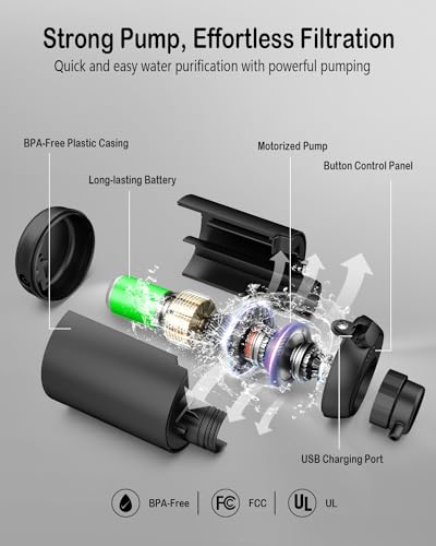 Electric Portable Water Filter - 0.01 Micron 5-Stage Water Purifier Survival with Emergency Lighting Water Purification System for Camping Backpacking Hiking Travel - BK-2000