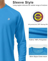 Roadbox Mens UPF 50+ UV Sun Protection Shirts Outdoor Long Sleeve SPF Rash Guard for Fishing Hiking Swimming Running