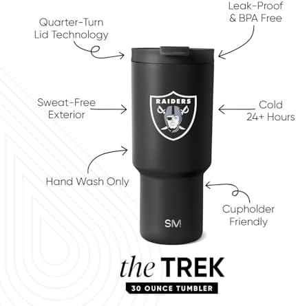 Simple Modern Officially Licensed NFL Oakland Raiders 30 oz Tumbler with Flip Lid and Straws | Insulated Cup Stainless Steel | Gifts for Men Women | Trek Collection | Oakland Raiders