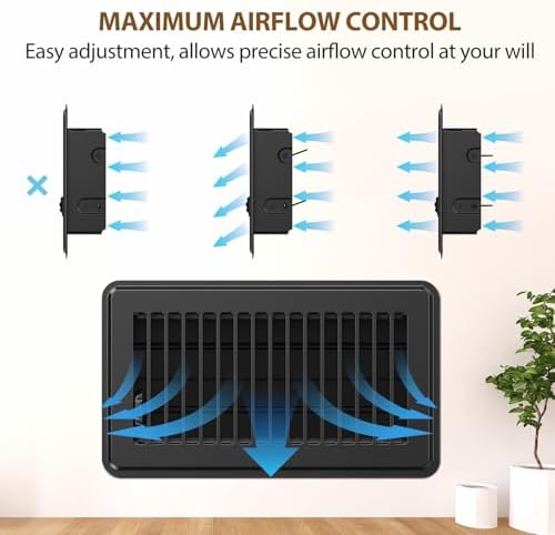 6x12 Floor Register, 2 Pack Heavy Duty Steel Walkable Floor Vent Covers, Easy Adjust Air Supply Lever, Vent Covers for Home Floor, Black