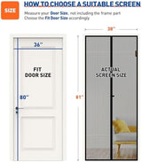 MAGZO Magnetic Screen Door Fit Door Size 36 x 80 Inch, Screen Size 38" x 81" Strong Magnet Door Mesh with Reinforced Hook & Loop for Patio Door, Front Door, Doorway, Black