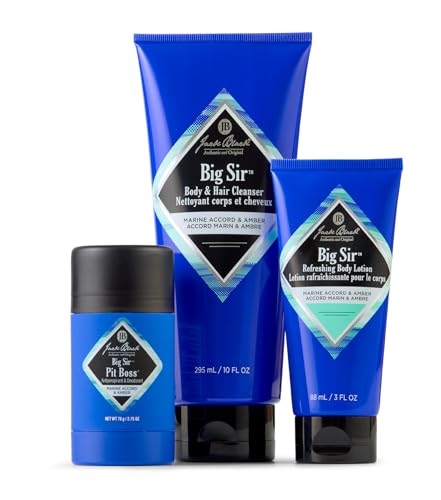 Jack Black Big Sir Body Collection Set for Men – Marine Accord & Amber – Dual-Purpose Mens Body Wash, Pit Boss Mens Deodorant, Mens Body Lotion, Mens Grooming Kit