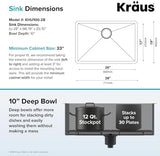 KRAUS Standart PRO 28-inch 16 Gauge Undermount Single Bowl Stainless Steel Kitchen Sink, KHU100-28