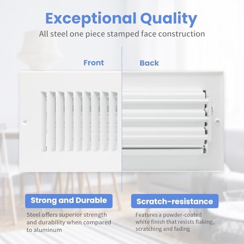 10 x 4 Inch [Duct Opening] Air Vent Covers for Wall or Ceiling - High Airflow 2 Way Steel Ventilation - Adjustable Wall/Ceiling Register, 11-3/4 Inch x 5-3/4 Inch [Overall Dimensions]