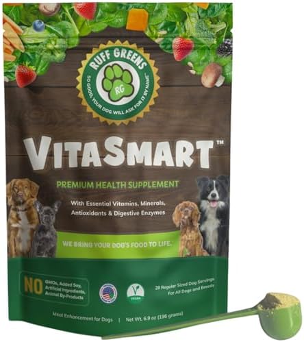 Ruff Greens - Dog Food Topper, Hip & Joint Supplement for Dogs - Probiotics Digestive Enzymes Powder for Mobility Support, Essential Vitamins & Minerals, 6.9 Ounce