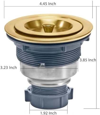 KONE 3-1/2 Inch Gold Sink Drain, Durable Stainless Steel Brass Kitchen Sink Drain Assembly Kit with Sink Strainer Waste Basket/Strainer Assembly/Sealing Lid for Standard Kitchen Sink