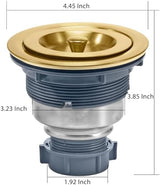 KONE 3-1/2 Inch Gold Sink Drain, Durable Stainless Steel Brass Kitchen Sink Drain Assembly Kit with Sink Strainer Waste Basket/Strainer Assembly/Sealing Lid for Standard Kitchen Sink