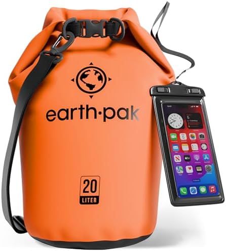 Earth Pak Waterproof Dry Bag - Roll Top Waterproof Backpack Sack Keeps Gear Dry for Kayak with Waterproof Phone Case