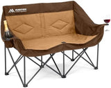 Double Camping Chairs for Adults Oversized Loveseat - 2 Person Camping Chair Heavy Duty Outdoor Camping Couch with Cup Holders - Portable Folding Chair for Outside Lawn, Brown