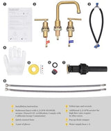 WOWOW Brushed Gold Bathroom Faucet Widespread Bathroom Sink Faucet 2 Handle Lavatory Tap 3 Holes with Drain and Supply Hoses Mordern Basin Taps