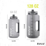 ZULU Goals Large Water Bottle Jug with Time Marker & Handle for All Day Hydration | Silicone Soft Straw with Locking Leak-Proof Lid | For Gym, Camping, Workout, and Outdoors | BPA-Free | 64oz, 128oz