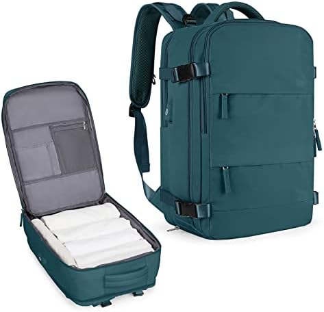 coowoz Large Travel Backpack For Women Men,Carry On Flight Approved,Hiking Waterproof Outdoor Sports Rucksack Casual Daypack Fit 15.6 Inch Laptop Shoes Compartment (Peacock Blue)