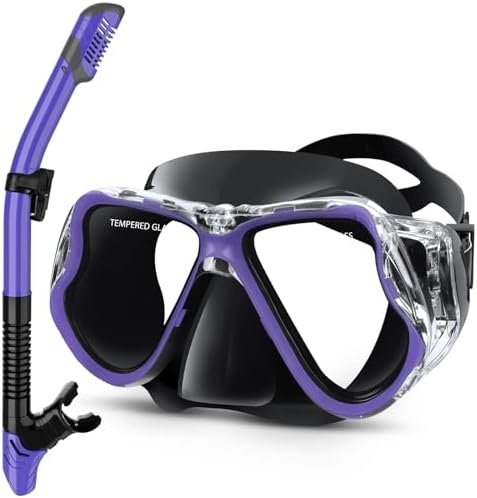 Greatever Dry Snorkel Set,Panoramic Wide View,Anti-Fog Scuba Diving Mask,Professional Snorkeling Gear