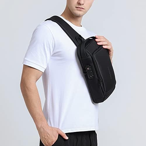 Kingsons Anti-theft Sling Backpack with Lock& Charger for Men, Small Black Casual Crossbody Bag, Mini Lightweight Chest Ipad Daypack for Travel Cycling Hiking