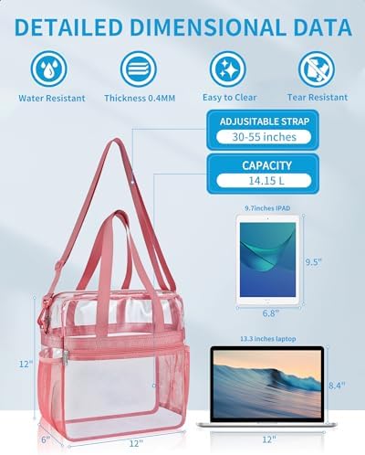 Paxiland Clear Bag for Stadium Events 12x6x12, Clear Tote Bag with Reinforced Strap, Transparent Bag for Sports Concert