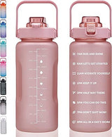 64oz,100oz,128oz Large Motivational Water Bottle with Time Marker, Leakproof & BPA Free Half Gallon Big Water Bottle with Straw Handle Tritan Frosted Water Jug for Gym,Fitness,Outdoor Sports