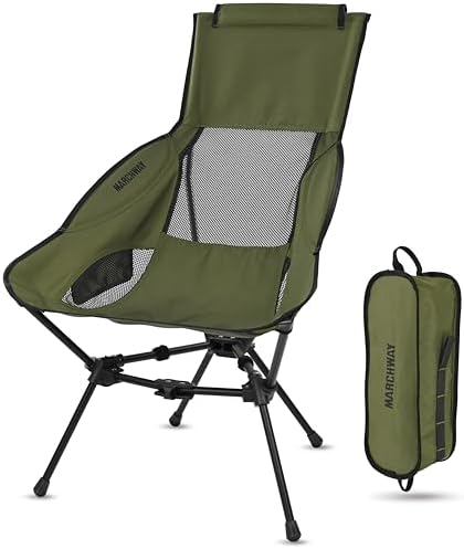 MARCHWAY Lightweight Folding High Back Camping Chair with Head Support, Stable Portable Compact for Outdoor Camp, Travel, Beach, Picnic, Festival, Hiking, Backpacking (Highback Green)