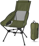 MARCHWAY Lightweight Folding High Back Camping Chair with Head Support, Stable Portable Compact for Outdoor Camp, Travel, Beach, Picnic, Festival, Hiking, Backpacking (Highback Green)