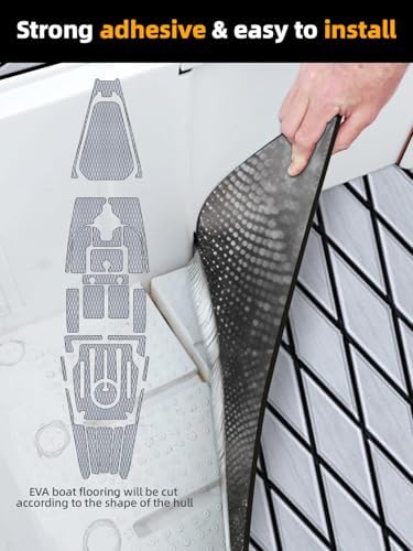 FOCEAN Boat Flooring EVA Foam Boat Decking Marine Mat Non-Slip Self-Adhesive Flooring Sheet for Motorboat Kayak Surfboard Garden Floor Swimming Pools, 94.5''x 47.2'', Grey with Black Lines