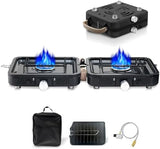 2 Burner Propane Stove with Grill, 18,000 BTU, Portable Camping Stove, Foldable Camp Stove, Gas Stove with 2 Adjustable Burners, Piezo Ignition & Easy Carrying Handle (Black)