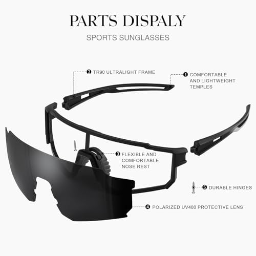 Polarized Sport Sunglasses for Men and Women, Lightweight TR90 Sun Glasses with UV Protection for Cycling Running
