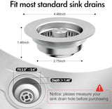 3 in 1 Kitchen Sink Drain Strainer & Sink Stopper, 304 Stainless Steel Pop Up Sink Drain Stopper with Anti-Clogging Basket for US Standard (Silver - 2 Pack)