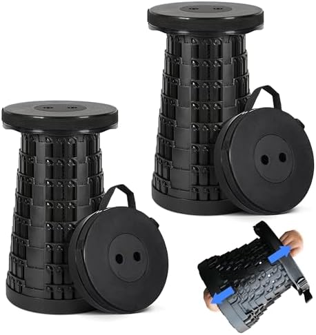 Upgraded Collapsible Stool 2-Pack, 620lbs Max Weight, Lightweight Yet Sturdy, Portable Retractable Foldable Telescoping Camping Stool for Adults Outdoor Fishing Hiking Travel BBQ