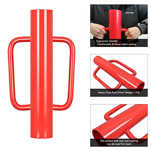 Gtongoko 18LB T Post Driver with Handles Heavy Duty Fence Post Driver Post Pounder for T-Posts，U Channel，Metal Post and Sign Post Pole Driver Tool,17 Inch Red