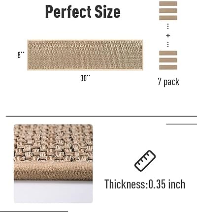 PADOOR Non Slip Stair-Treads, Rubber Backing Stair-Runners for Wooden Steps, 7PCS Residue Free Carpet Stair Treads for Kids and Dogs 8"x30" Beige