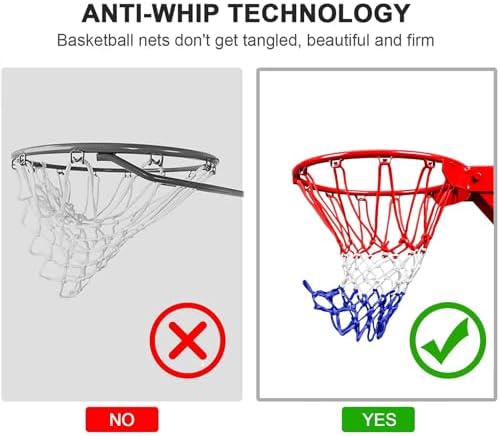 Basketball Net Replacement, 2025 Upgrade Thick Professional Basketball Nets Heavy Duty Outdoor, All Weather Anti Whip Color Never Fade -12 Loops (Red White Blue)