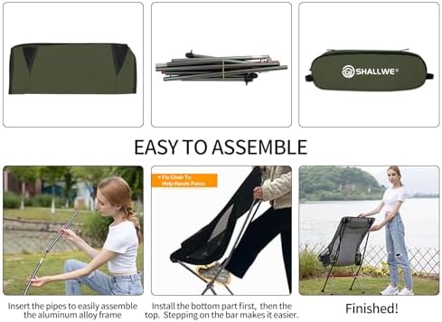 Camping Chairs, All Aluminum Frame Portable Folding Camp Chair for Adults, Heavy Duty High Back Collapsible with Built-in Pillow, Side Pocket, Carry Bag for Backpacking, Hiking, Beach