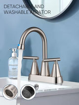 Cobbe 4 inch Brushed Nickel Bathroom Faucets with Pop up Drain and Two Supply Hoses, Lead-Free Stainless Steel 2 Handle Centerset Faucet for Vanity, RV