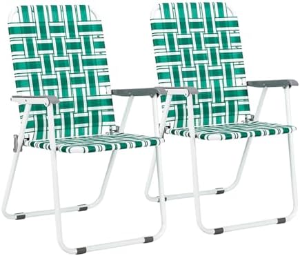 VINGLI Patio Lawn Webbed Folding Chairs Set of 2, Outdoor Beach Chair Portable Dining Chair for Yard, Garden (Green, Classic)