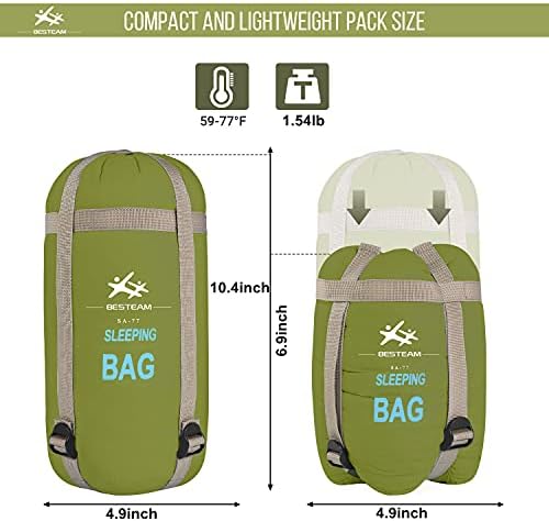 Warm Weather Sleeping Bag - Portable Waterproof Compact Lightweight, Packable for Kids, Teens Adults Camping Backpacking Hiking, Spring Summer Fall