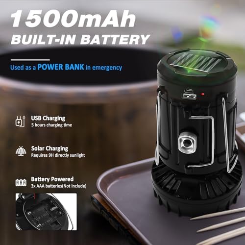 2-Pack Solar Camping Fan w/ Lantern, DIBMS Collapsible Solar Powered USB Rechargeable & Battery Powered Emergency Hanging Lights for Camping Tent Hurricanes Power Outages Storm Indoor Outdoor
