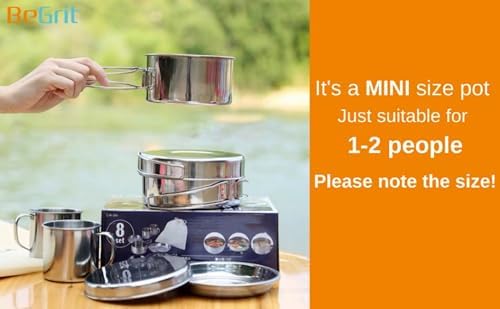 BeGrit Backpacking Camping Cookware Mini Picnic Camping Cooking Mess Kit with Pot and Pan Set for Hiking