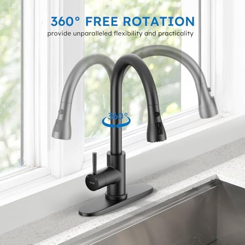Arofa Matte Black Kitchen Faucet, Kitchen Sink Faucet with Pull Down Sprayer Single Handle Stainless Steel Commercial Modern for 1 or 3 Hole Farmhouse Camper Laundry Utility Rv Bar Sinks