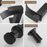 Hoimpro Black Waterfall Bathroom Faucet with cUPC Supply Lines, Single Handle Bathroom Sink Faucet with Pop-up Drain, Rv Vanity Vessel Faucet with Deck Plate, Matte Black, 1 or 3 Hole