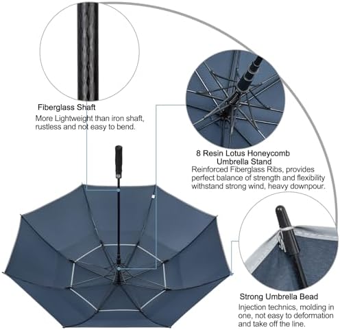 G4Free 47/54/62/68 Inch Automatic Open Golf Umbrella Oversize Extra Large Double Canopy Vented Windproof Waterproof Stick Umbrellas