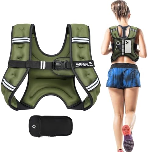 BAGAIL Weighted Vest, 5lbs/10lbs/12lbs/15lbs/20lbs/25lbs/30lbs Weight Vest with Detachable Pouch, Rucking Vest for Women, Men, Walking, Weight Loss, Training, Running