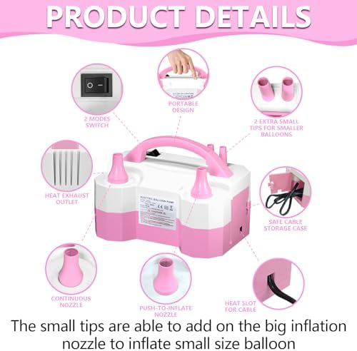 SINBEE Balloon Pump, Balloon Pump Electric, Portable Dual Nozzle Electric Blower Air Pump Inflator for Party Decoration. Faster and Save Time