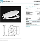 Centoco 1200-106 Round Plastic Toilet Seat, Standard Economy Model, Light Weight Residential, Bone