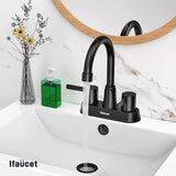 Black Bathroom Faucet 3 Hole, Bathroom Faucets for Sink 3 Hole, Bathroom Sink Faucet, 4 Inch 2 Handle Centerset, Lead-Free, with Copper Pop Up Drain (Matte Black)