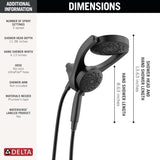 Delta Faucet 5-Setting HydroRain 2-in-1 Dual Shower Head with ProClean Spray, Matte Black Round Shower Head with Hose, Hand Held Shower Head, Matte Black 75419BL