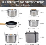 KingCamp Camping Cookware Set 304 Stainless Steel Campfire Cooking Pots Pan and Kettle with Travel Tote Bag for Camping Outdoor Kitchen Cooking Picnic for 4-6
