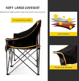 FAIR WIND Oversized Fully Padded Camping Chair Folding Loveseat Camping Couch Double Duo Chair Heavy Duty Quad Fold Arm Chair with Cup Hold - Supports 650 LBS Orange