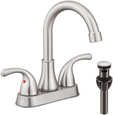 Bathroom Sink Faucet FRANSITON 4 Inch Faucet 2 Handle Bathroom Sink Faucets Lead-Free Brushed Nickel Bath Sink Faucets with Pop-up Drain Stopper and Supply Hoses