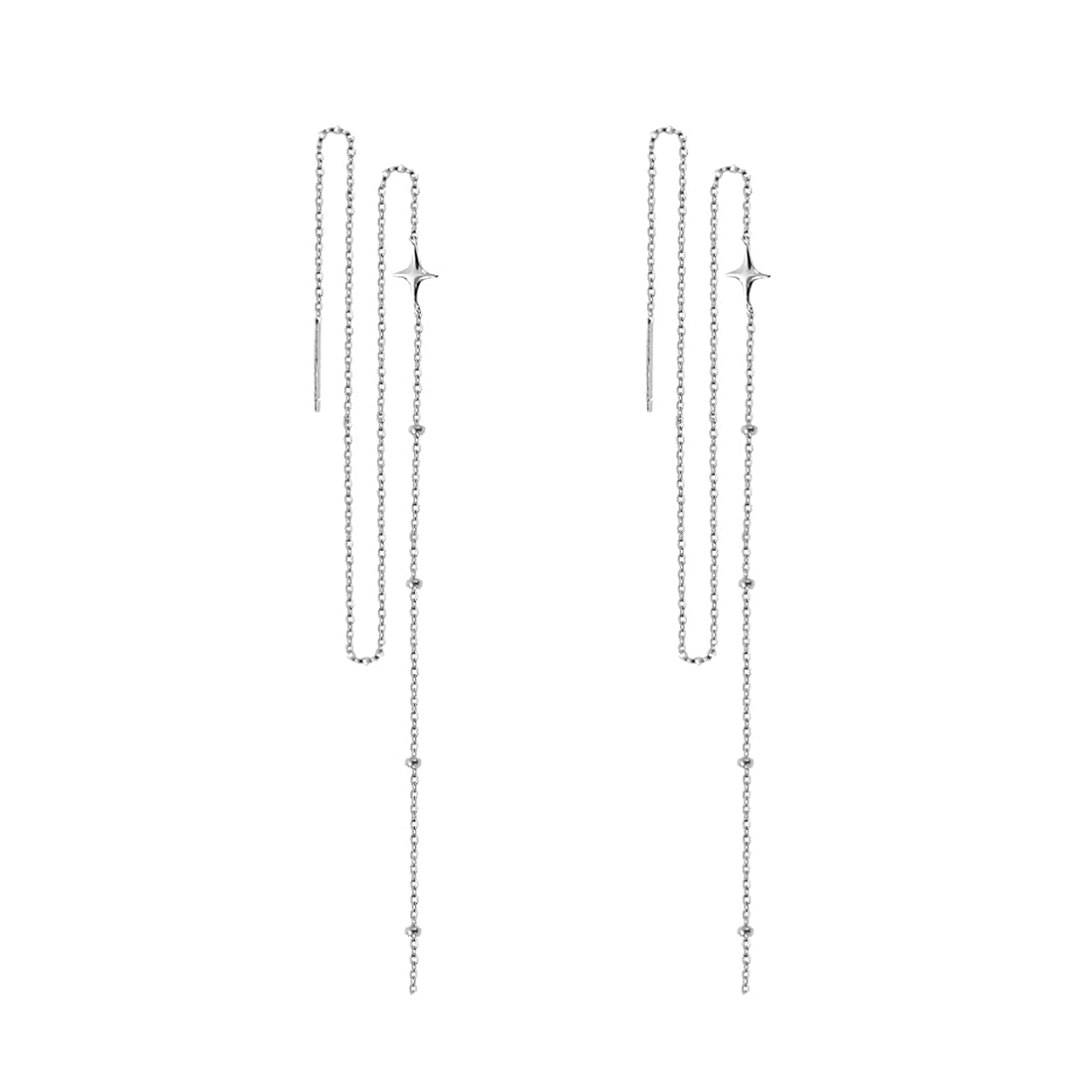 SLUYNZ 925 Sterling Silver Star Long Dangle Earrings Chain for Women Teen Girls Line Dangle Earrings Tassel Threader Chain (A-Sterling Silver)